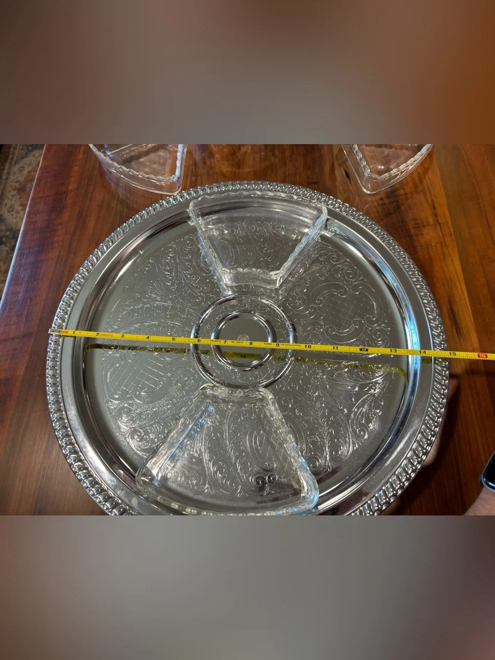 Vintage Irvinware Chromeware Revolving Susan Serving Tray with 7 glass sections